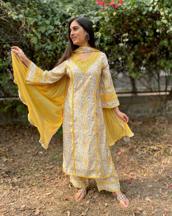 Exclusive Printed Yellow Color Palazzo Suit