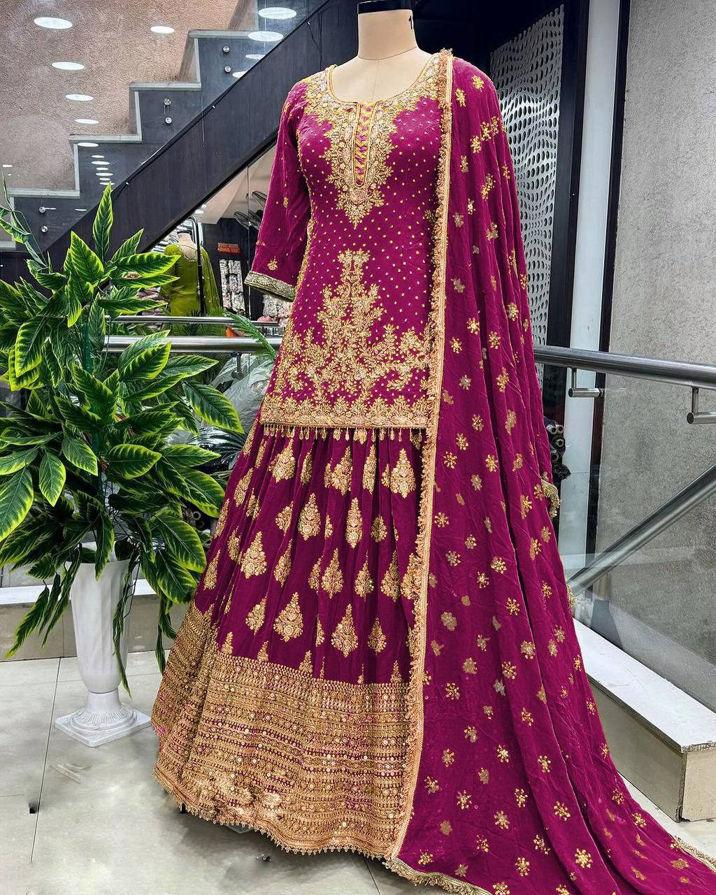 Ceremony Wear Embroidery Work Pink Color Lehenga With Top