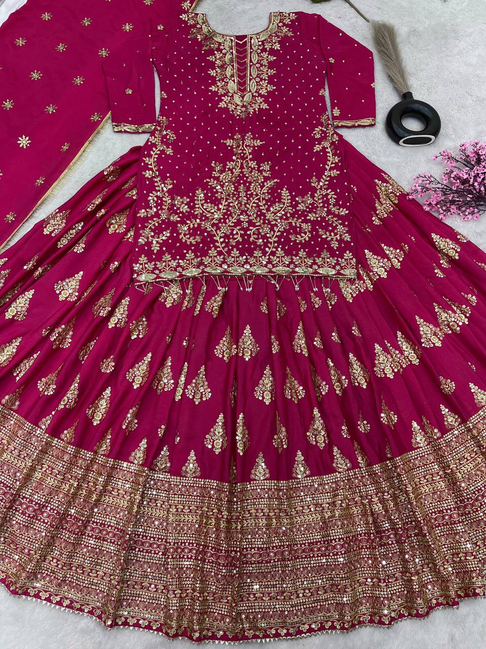 Ceremony Wear Embroidery Work Pink Color Lehenga With Top