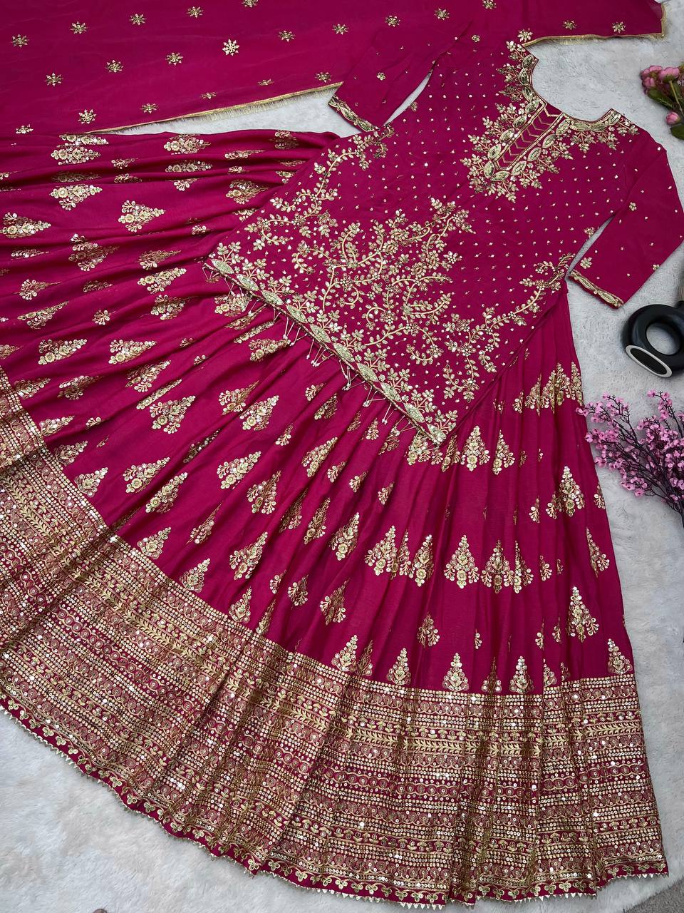 Ceremony Wear Embroidery Work Pink Color Lehenga With Top