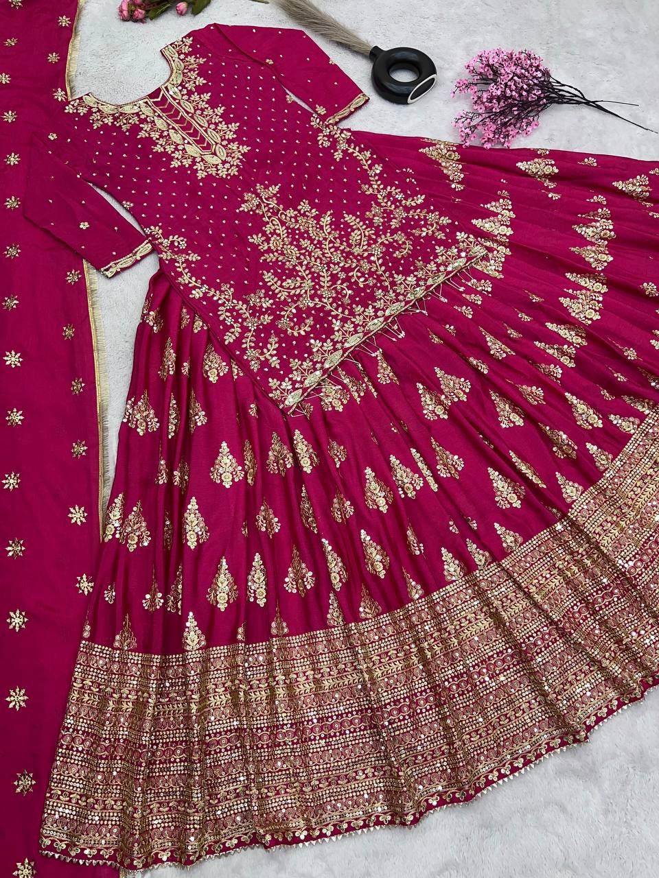 Ceremony Wear Embroidery Work Pink Color Lehenga With Top