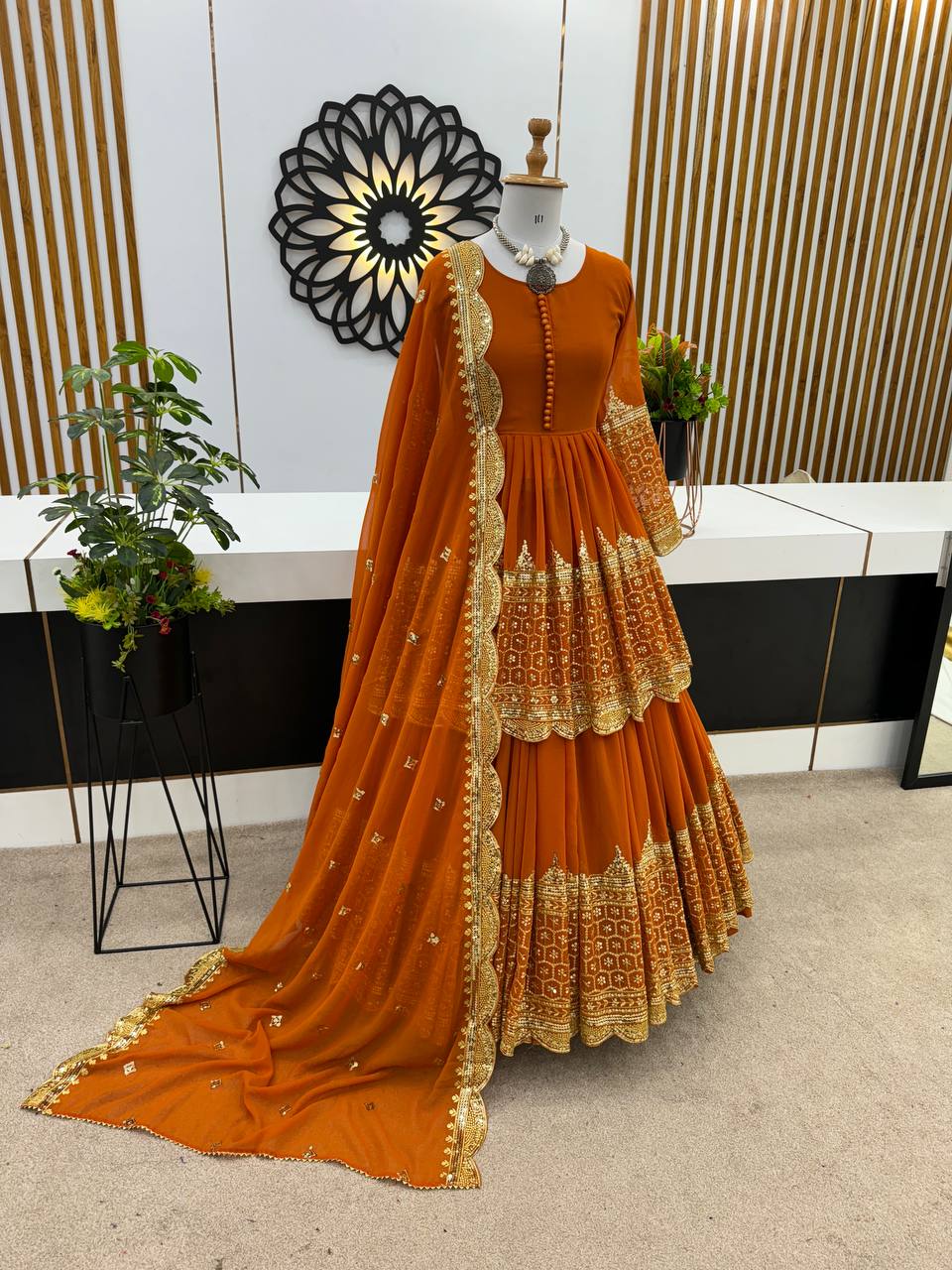 Orange Color Ceremony Wear Lehenga With Top