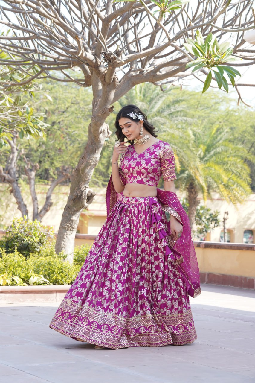 Flattering Pink Color Jacquard Embroidered Lehenga Choli