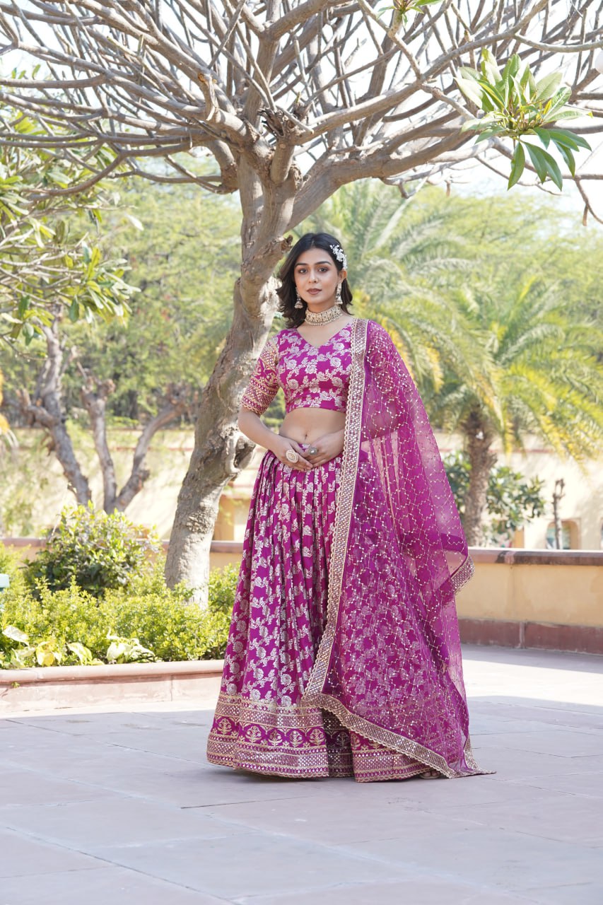 Flattering Pink Color Jacquard Embroidered Lehenga Choli