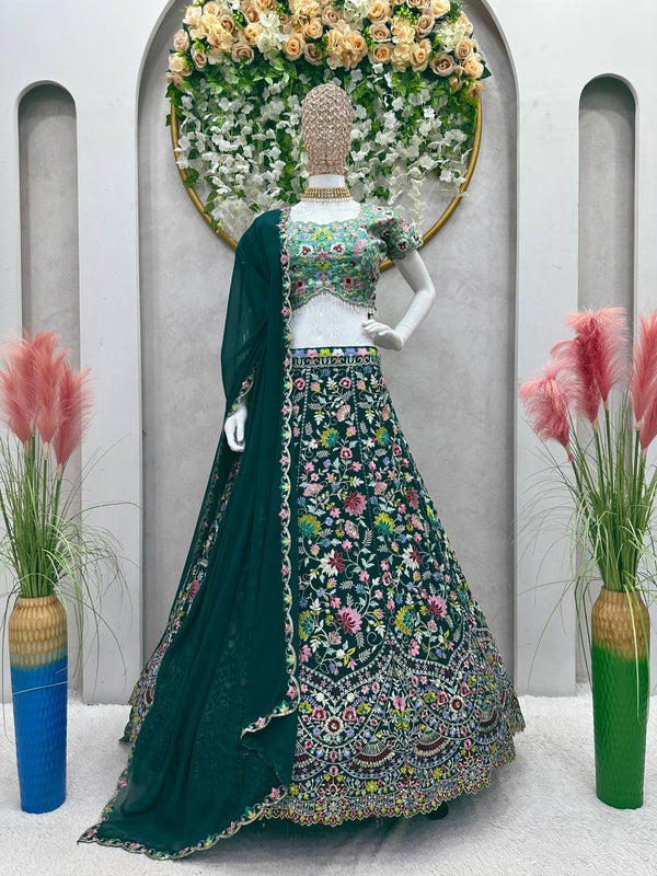 Fascinating Full Work Teal Blue Color Lehenga Choli