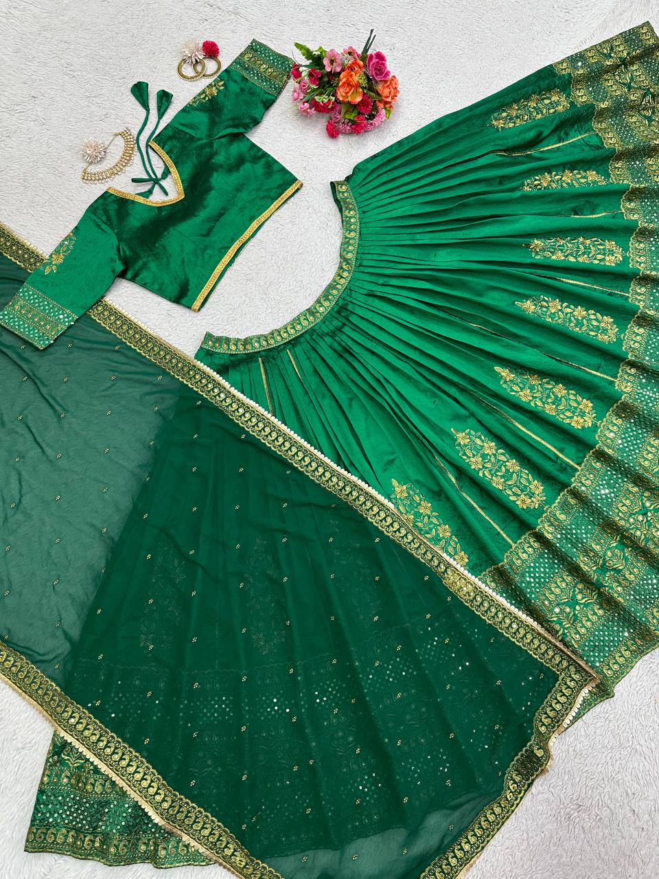 Fantastic Green ColorSequence Thread Work Lehenga Choli