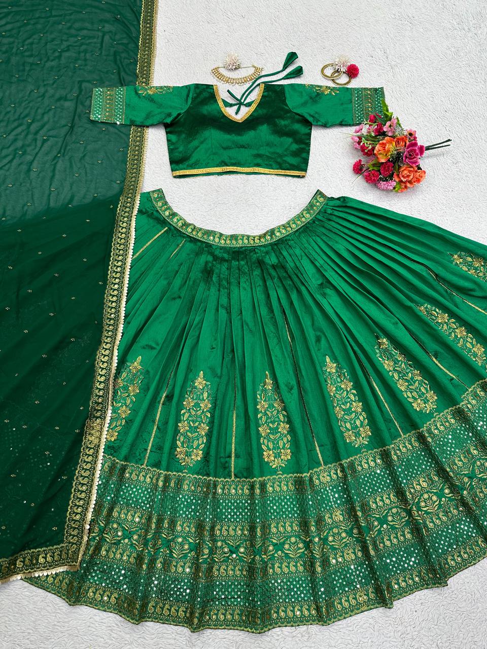 Fantastic Green ColorSequence Thread Work Lehenga Choli