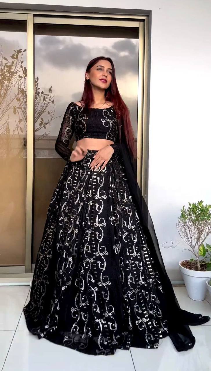 Exclusive Black Colour Stylish Work Lehenga Choli