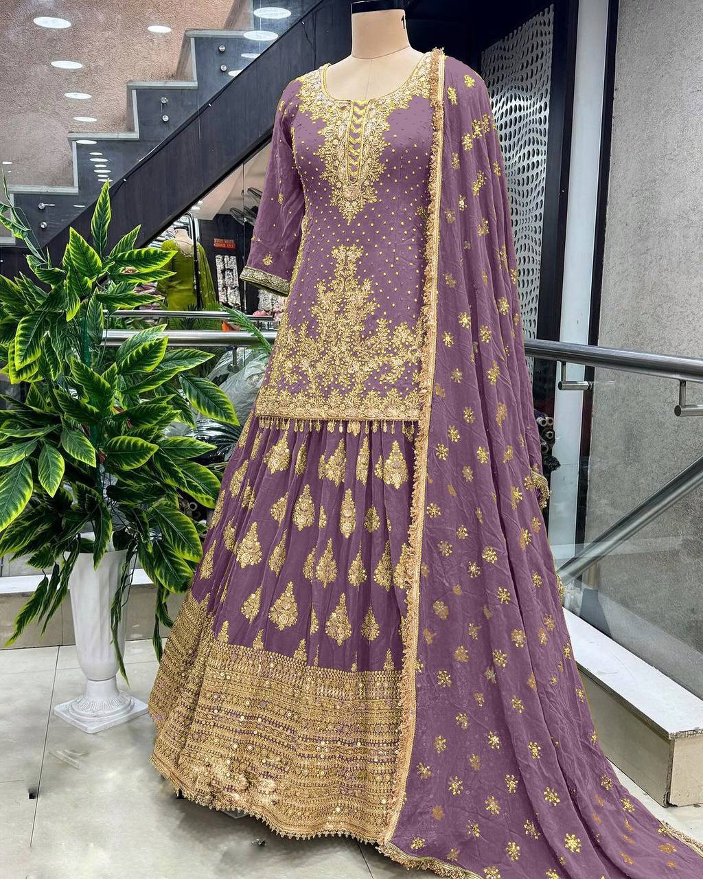 Dusty Pink Ceremony Wear Embroidery Work Lehenga With Top