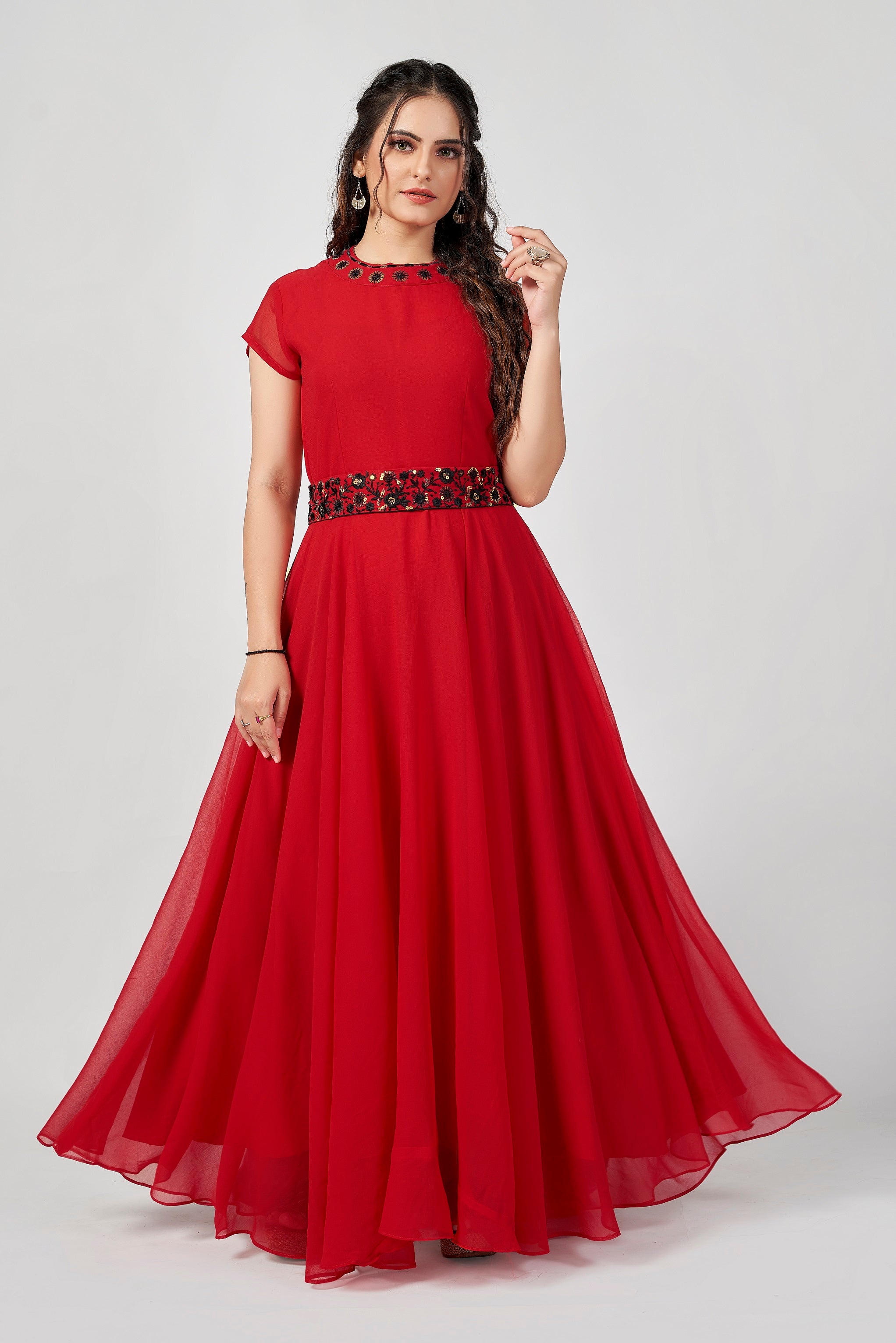 Exclusive Red Color Embroidered Work Gown