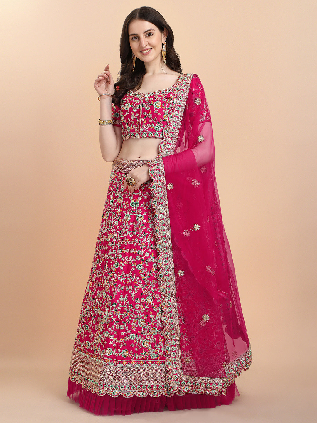 Pink Color Sequence Embroidered Work Silk Lehenga Choli