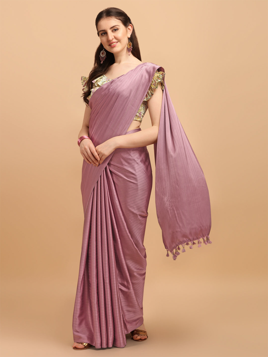 Glorious Light Pink Satin Silk Saree With Digital Print Blouse