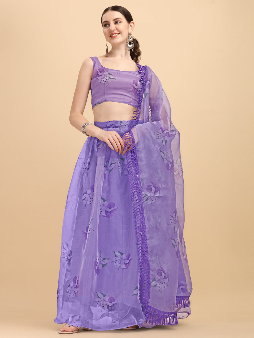 Printed Purple Color Organza Lehenga Choli