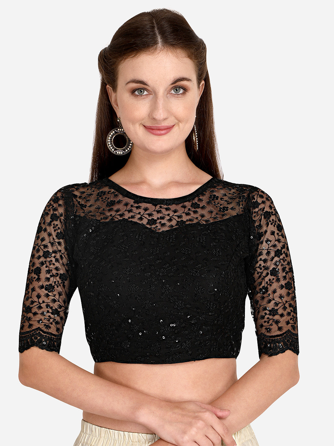 Beautiful Black Color Embroidered & Sequence Work Net Blouse