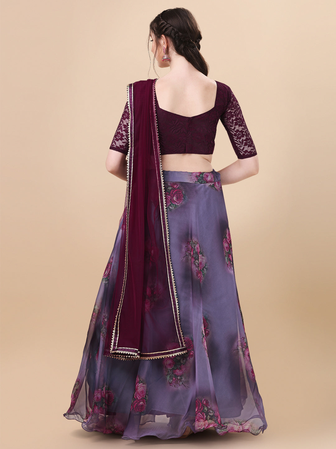 Digital Printed Purple Color Organza Lehenga Choli