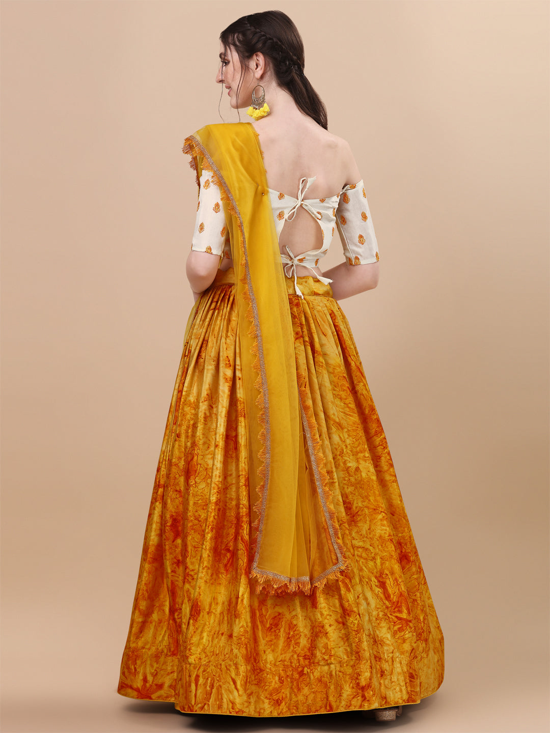 Digital Printed Yellow Color Silk Lehenga Choli