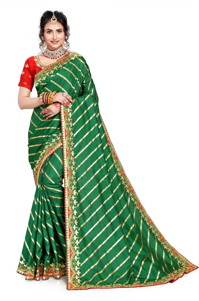 Amazing Green Color Silk Leheriya Saree