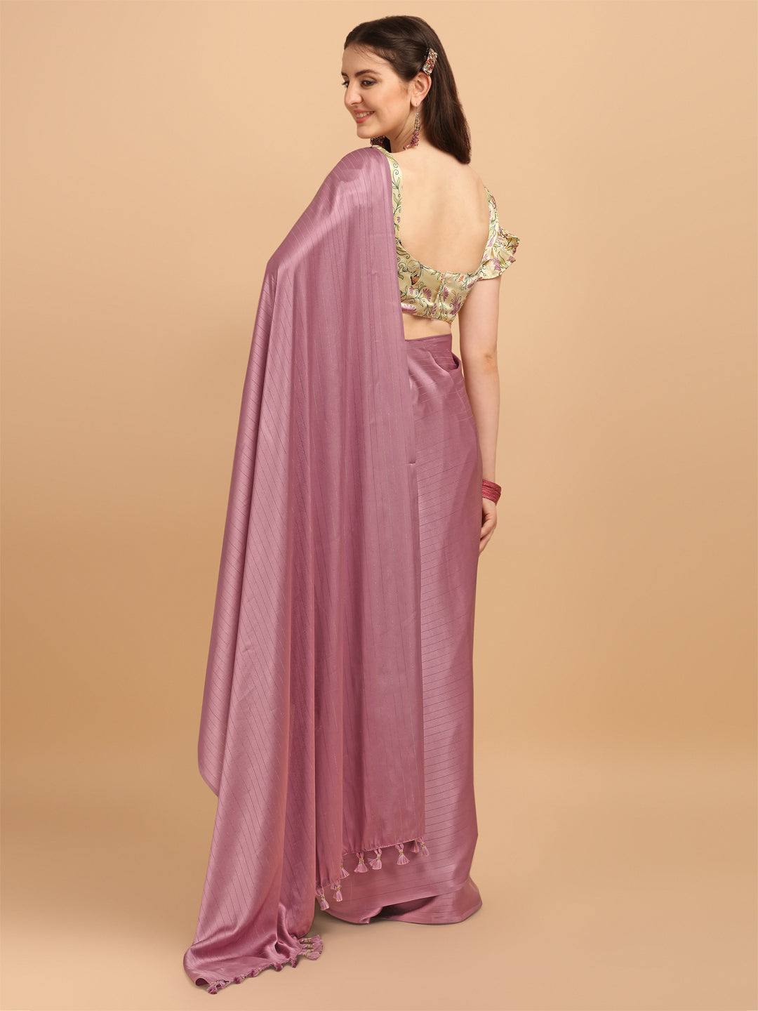 Glorious Light Pink Satin Silk Saree With Digital Print Blouse