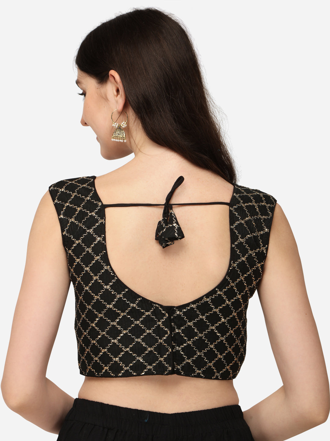 Black Color Embroidered Work Round Neck Chanderi Blouse