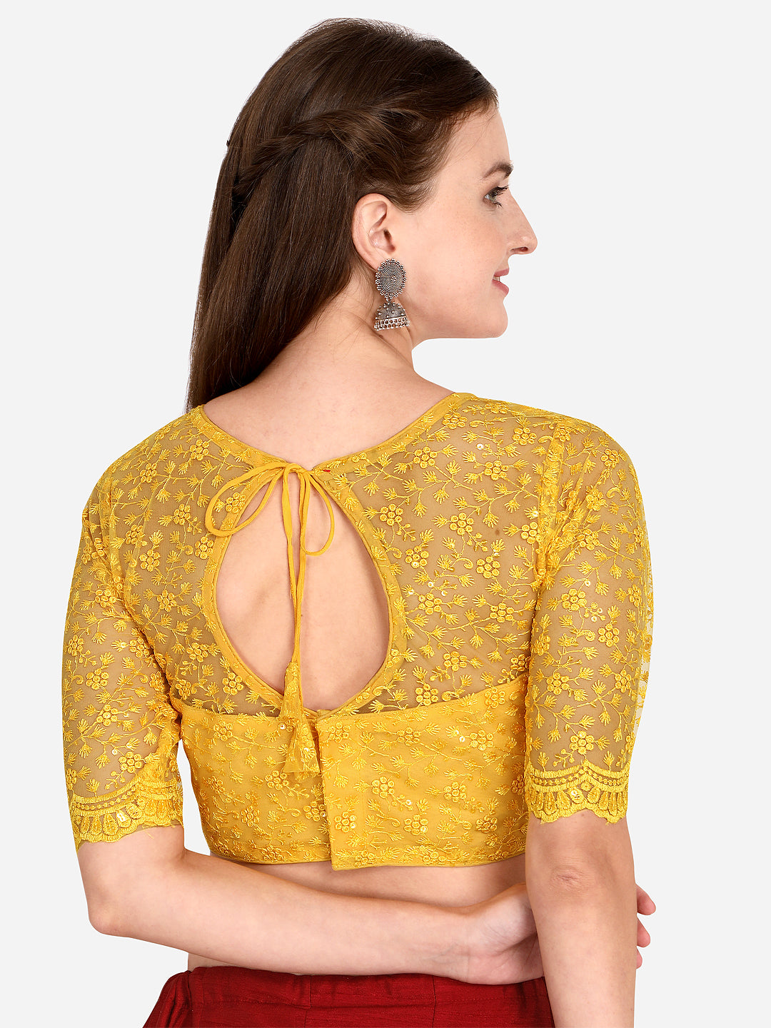 Beautiful Yellow Color Embroidered & Sequence Work Net Blouse