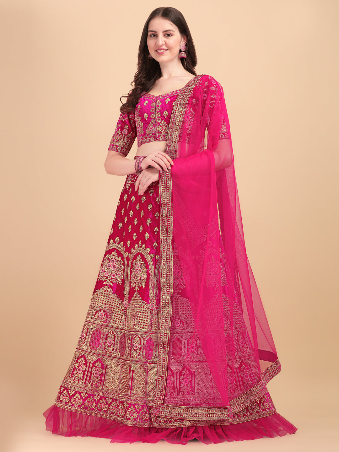 Pink Color Sequence Embroidery Work Bridal Wear Lehenga Choli