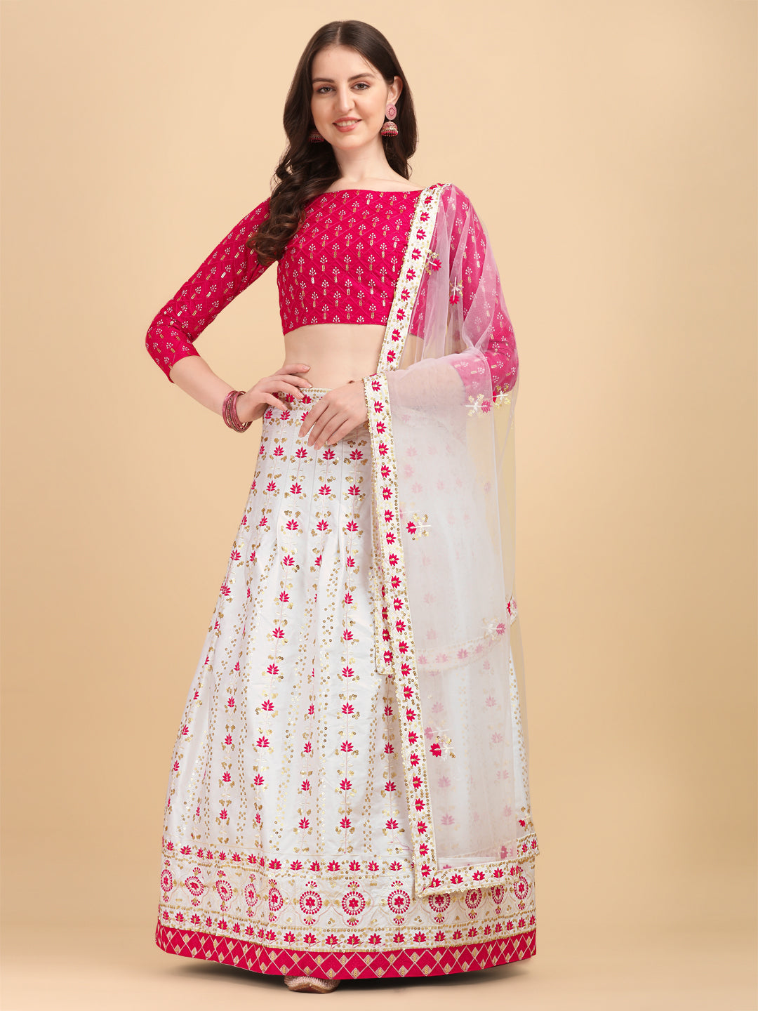 Designer Pink And White Sequence Embroidered Work Lehenga Choli
