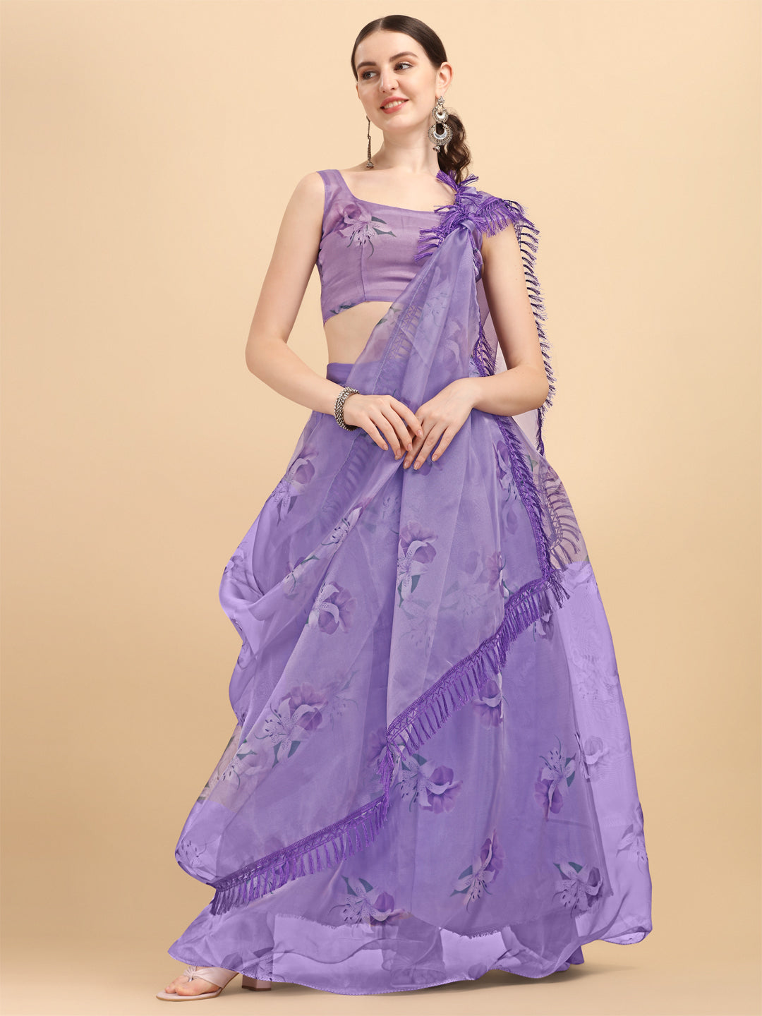 Printed Purple Color Organza Lehenga Choli