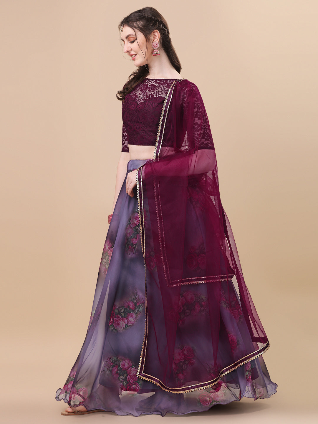 Digital Printed Purple Color Organza Lehenga Choli