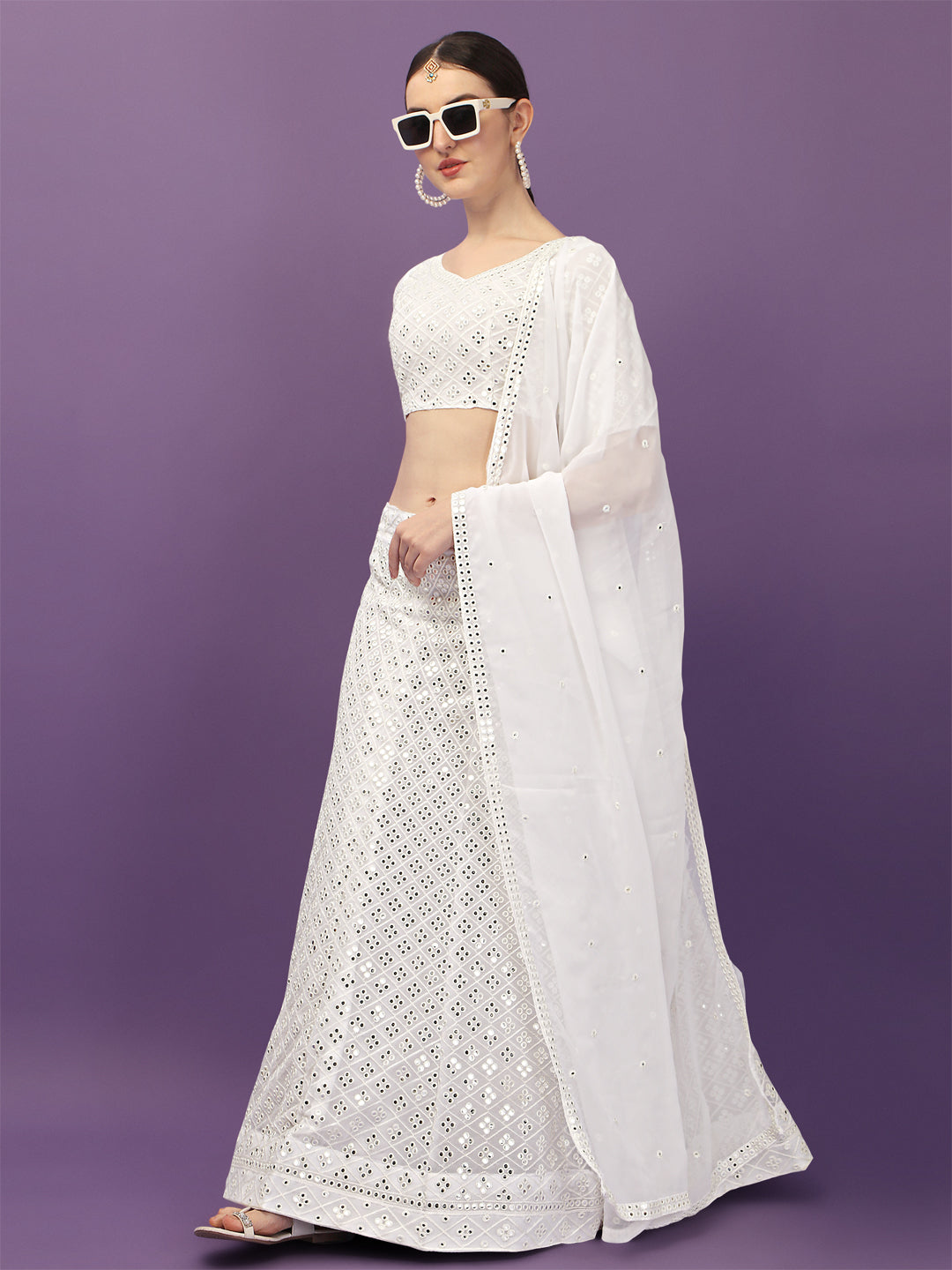 Exclusive White Color Embroidered Work Lehenga Choli