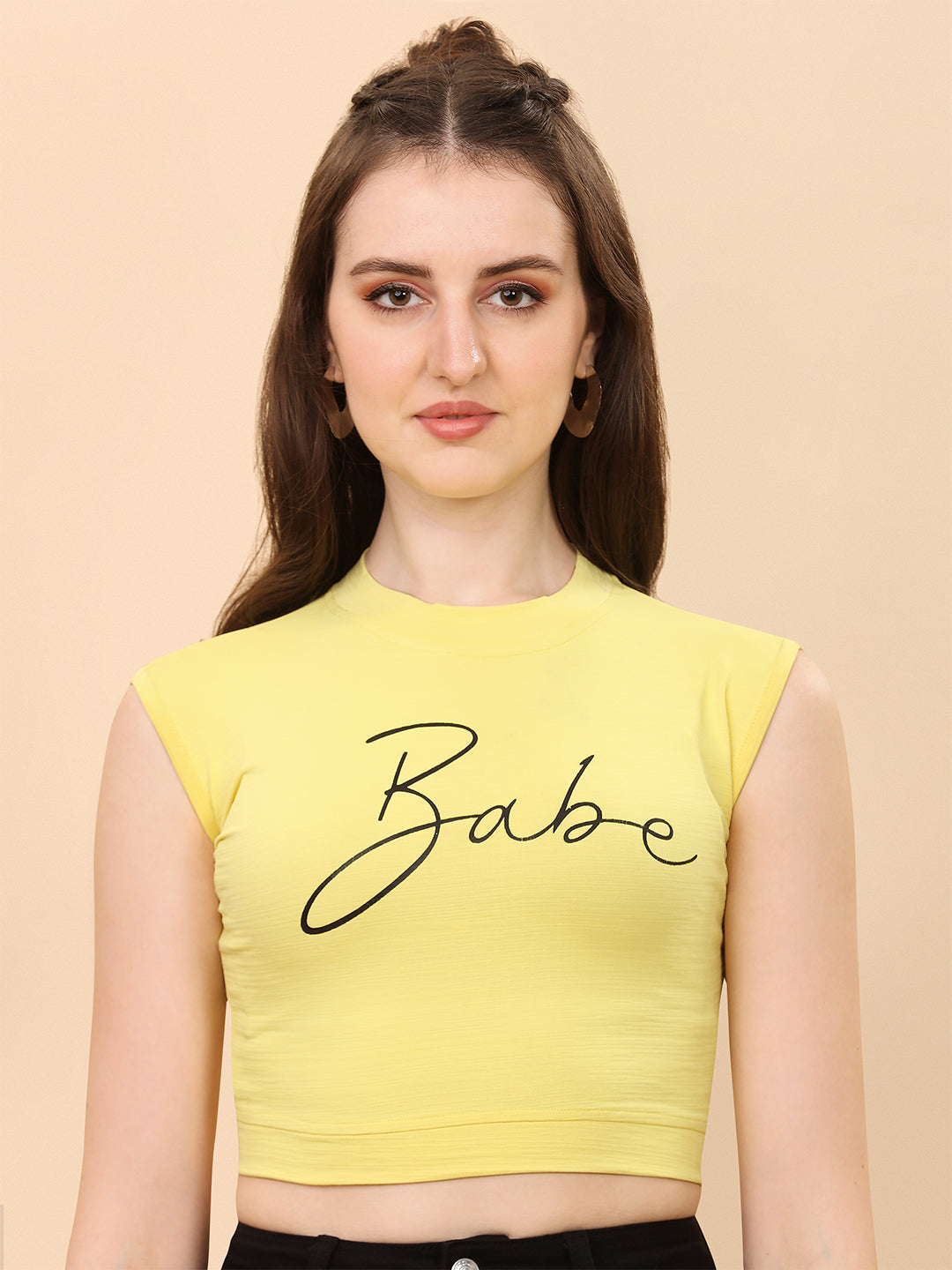 Yellow Color Sleeveless Printed Women Top