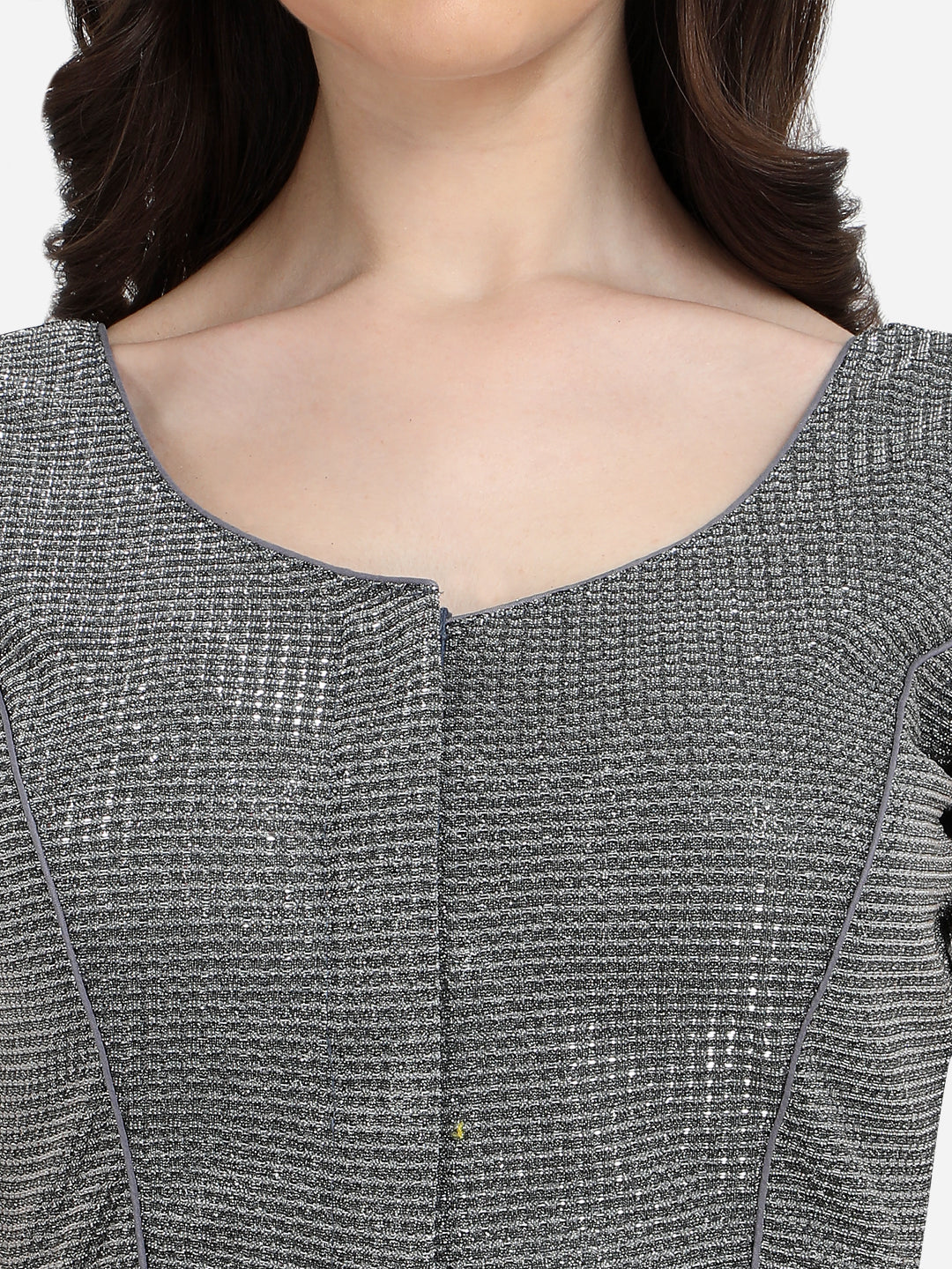 Impoted Fabric Grey Color Round Neck Blouse