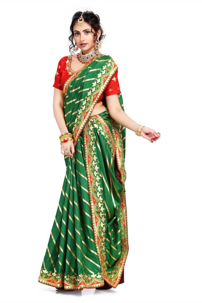 Amazing Green Color Silk Leheriya Saree