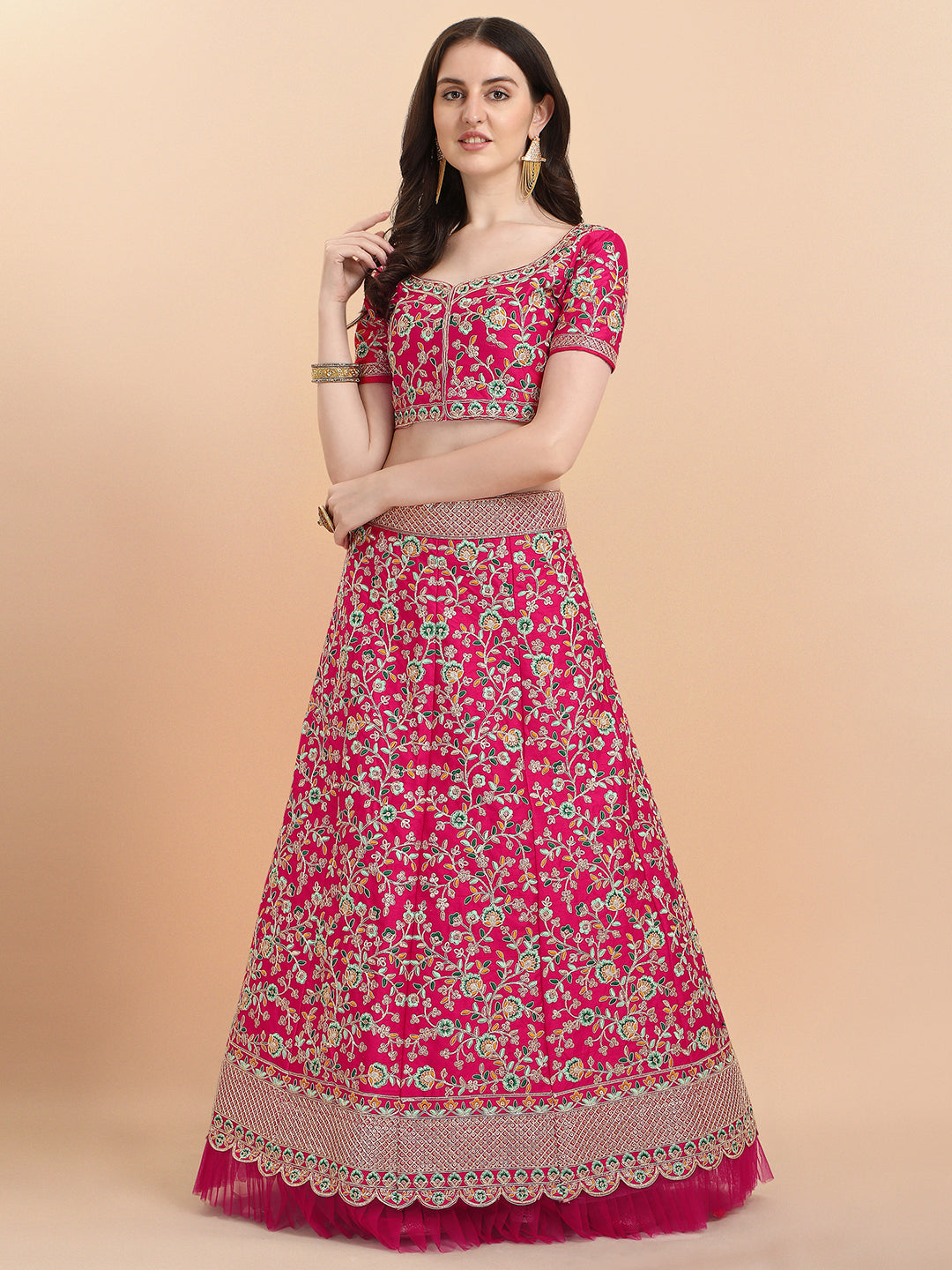 Pink Color Sequence Embroidered Work Silk Lehenga Choli