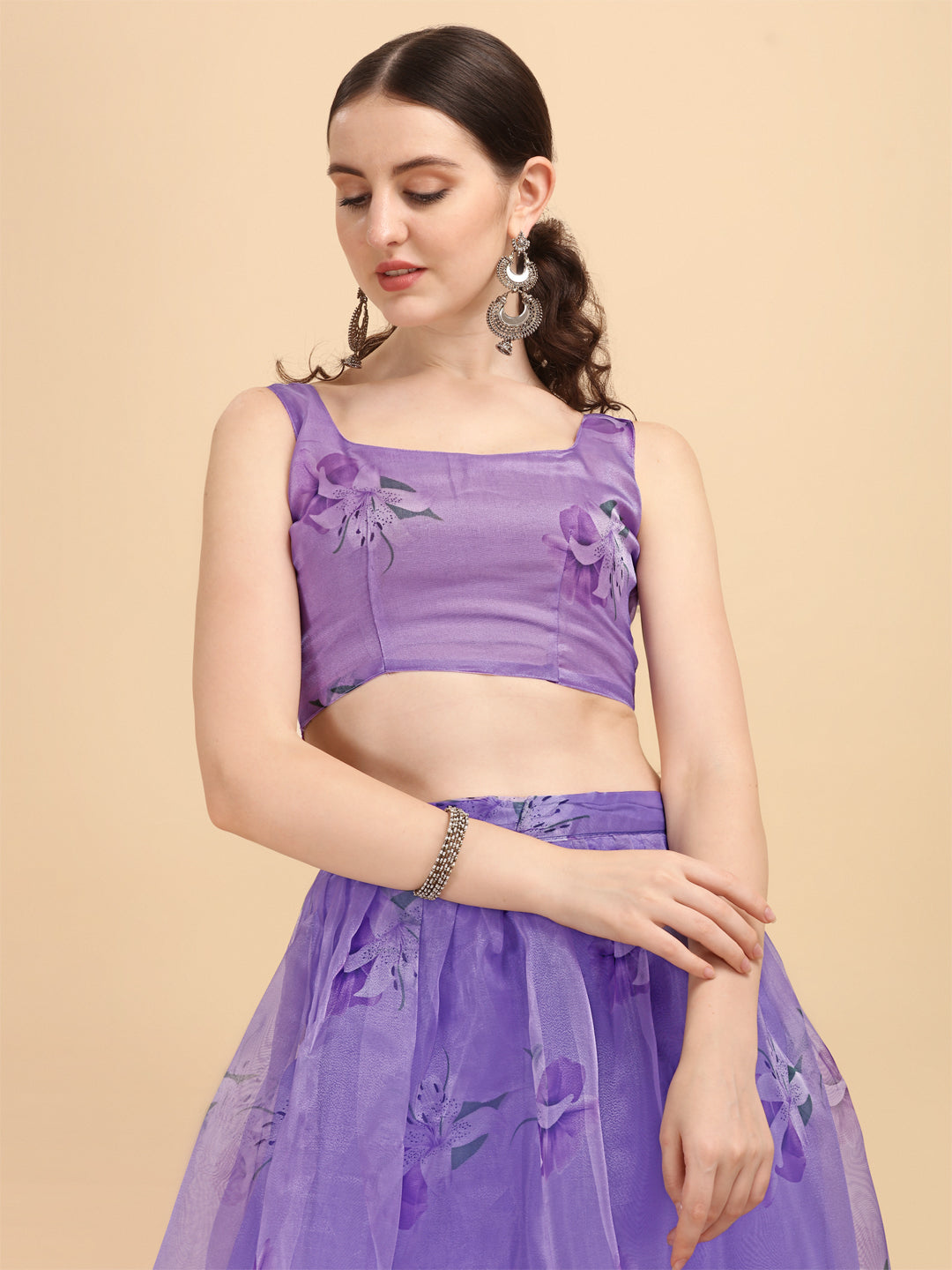 Printed Purple Color Organza Lehenga Choli