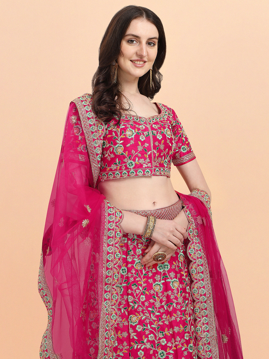 Pink Color Sequence Embroidered Work Silk Lehenga Choli