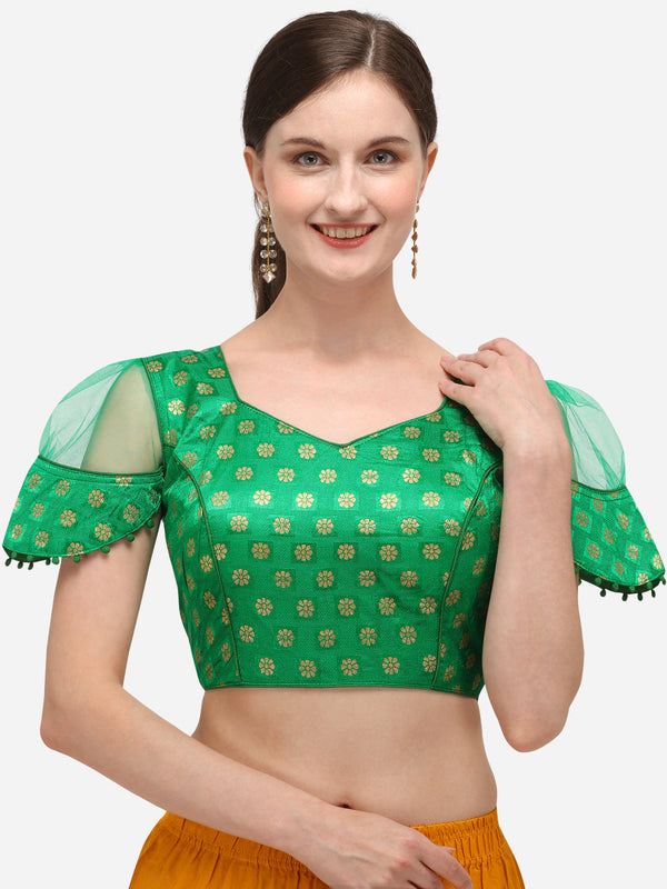 Classy Green Color Jacquard Fancy Sleeve Blouse