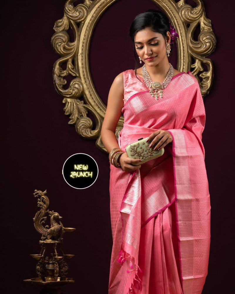 Pink Color Soft Lichi Silk Stunning Saree