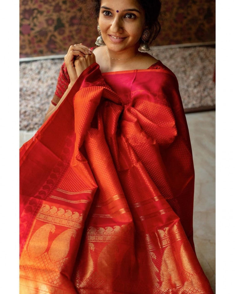 Red  Color Soft Lichi Silk Awesome Saree
