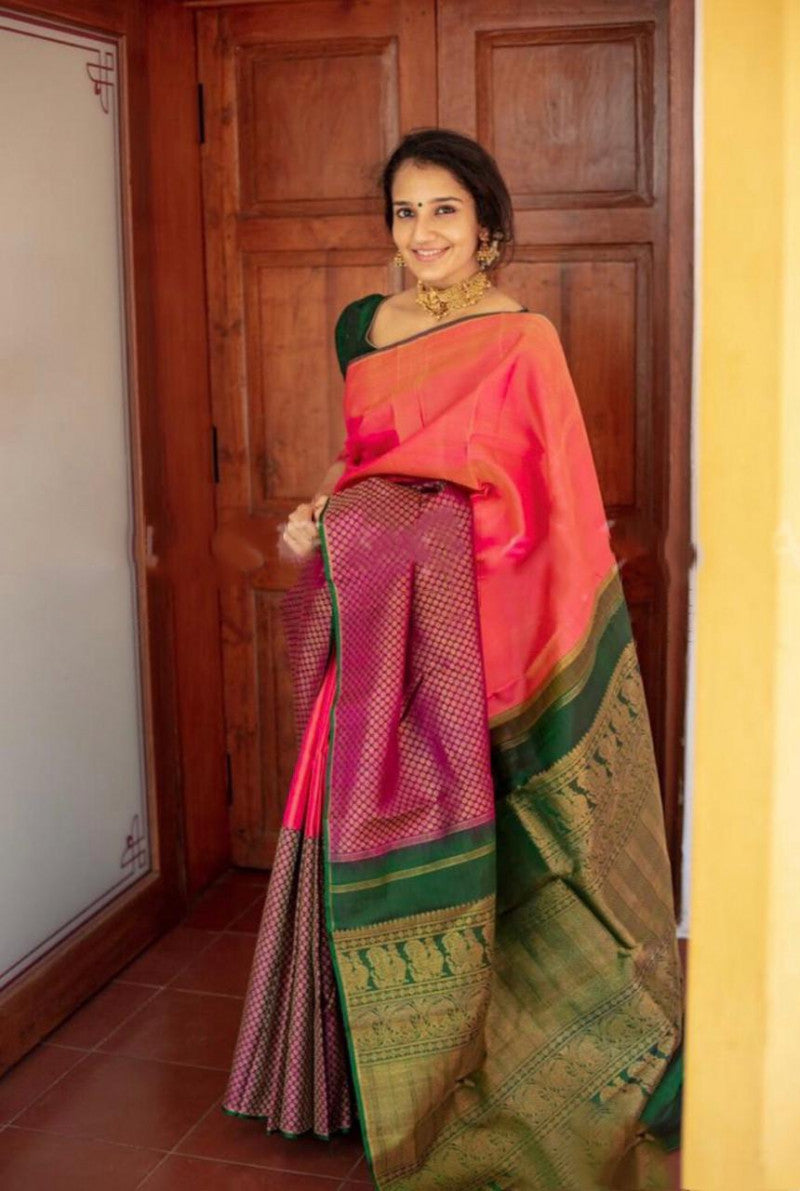 Good Looking Pink With Wine Color Silk Saree