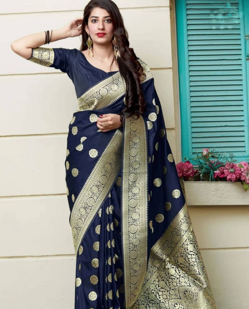 Admiring Navy Blue Color Banarasi Silk Saree