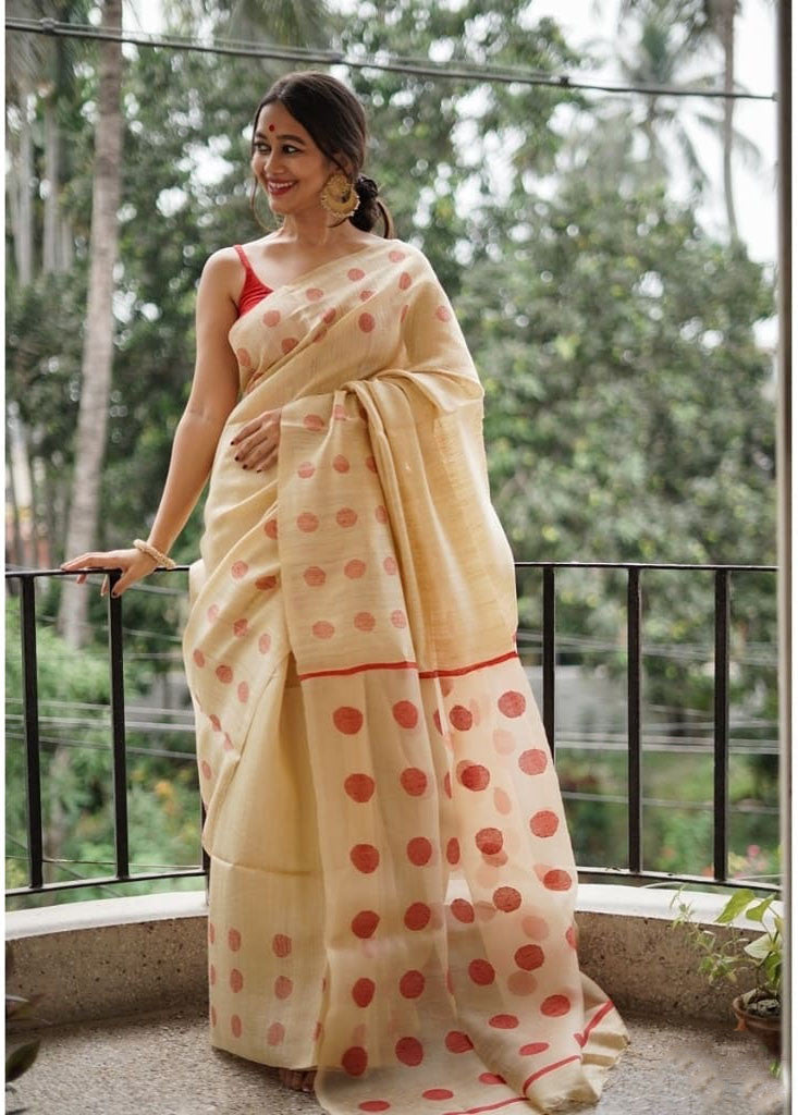 Superhit Off-White Color Cotton Silk Saree