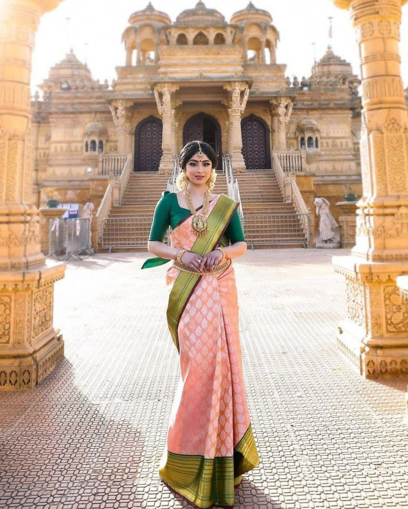 Wonderful Light Pink WIth Green Color Saree