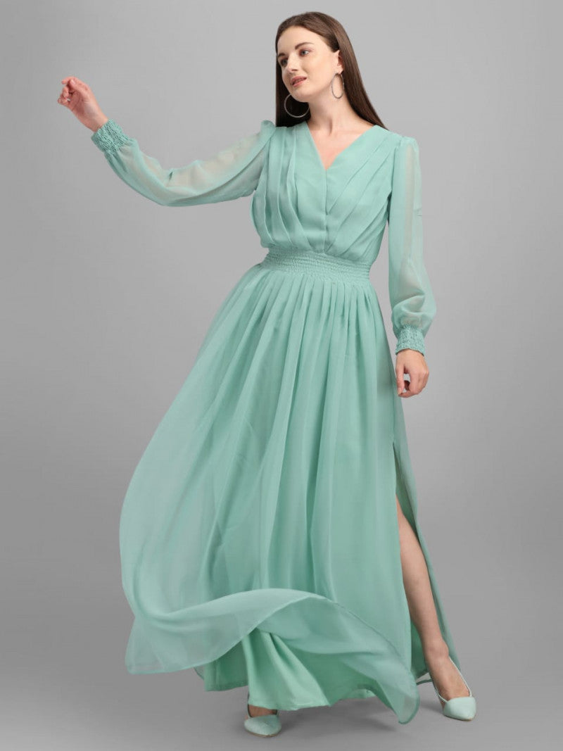 Trendy Pista Green Color Slide Slit Dress
