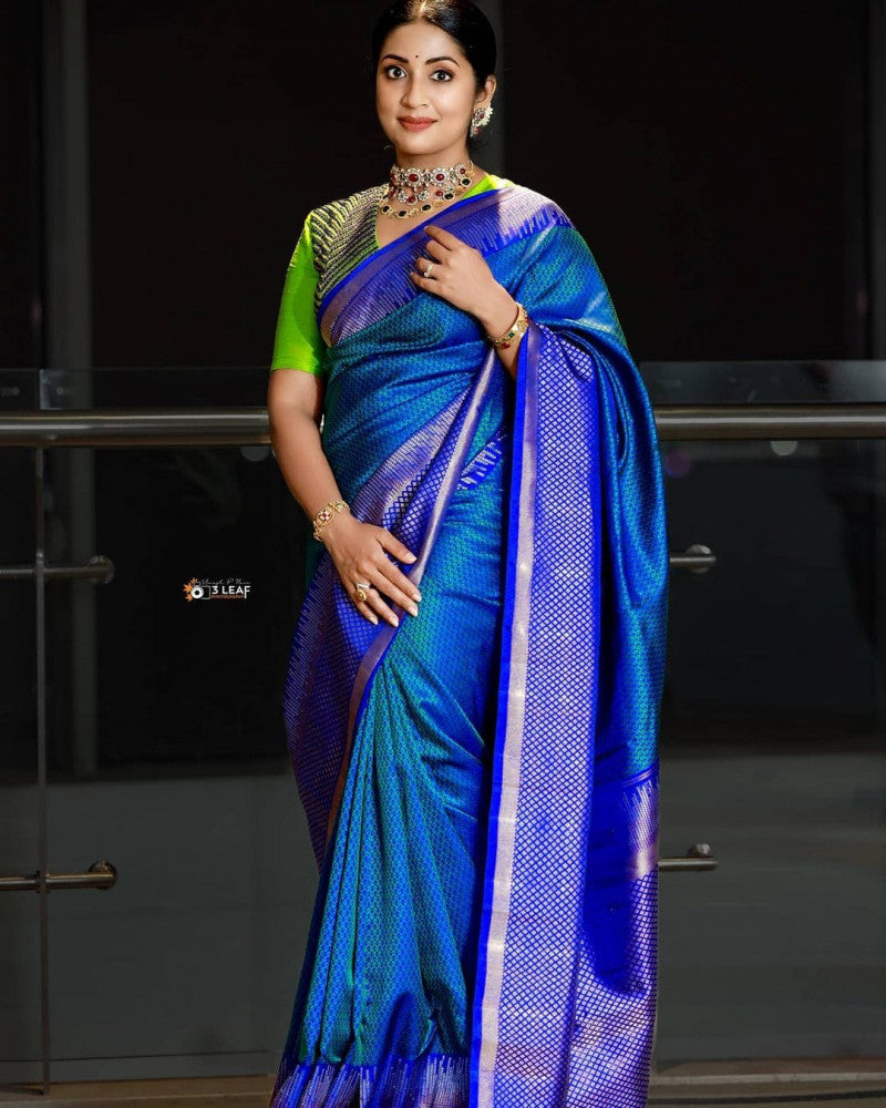 Blue Color Soft Banarasi Silk Awesome Saree