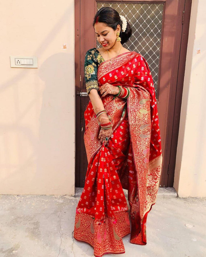 Designer Red Color Soft Banarasi Silk Saree