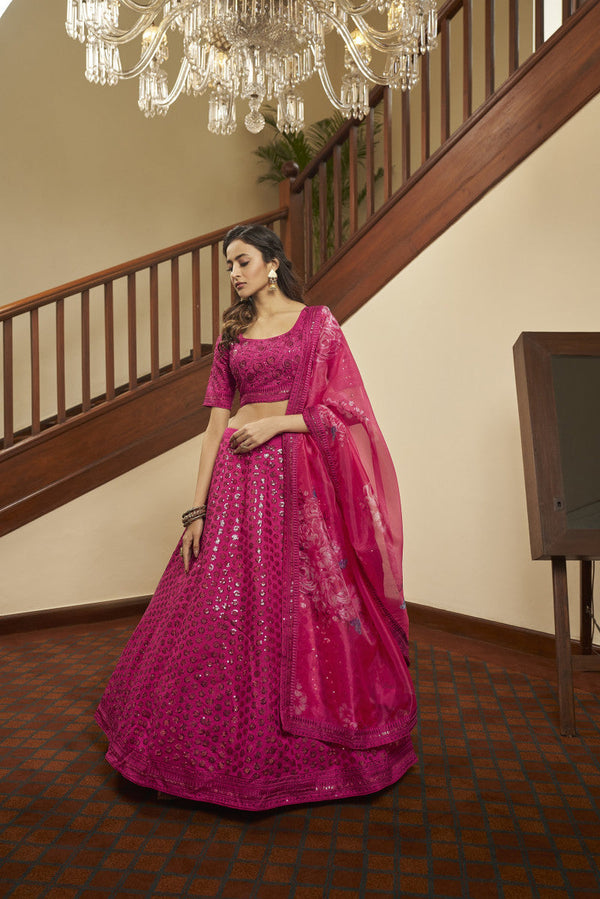 Glossy Pink Color Thread With Sequence Lehenga Choli