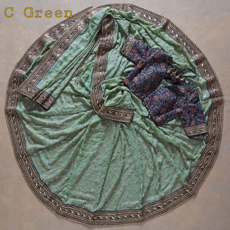 Party Wear Green Color Sequence & Embroidery Work Saree