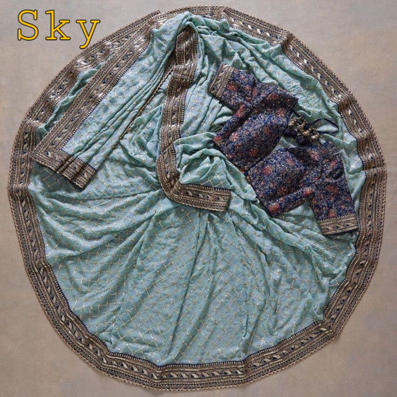 Party Wear Sky Blue Color Sequence & Embroidery Work Saree
