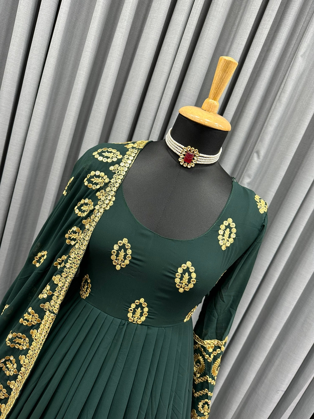 Gorgeous Green Color Sequence Embroidery Work Gown