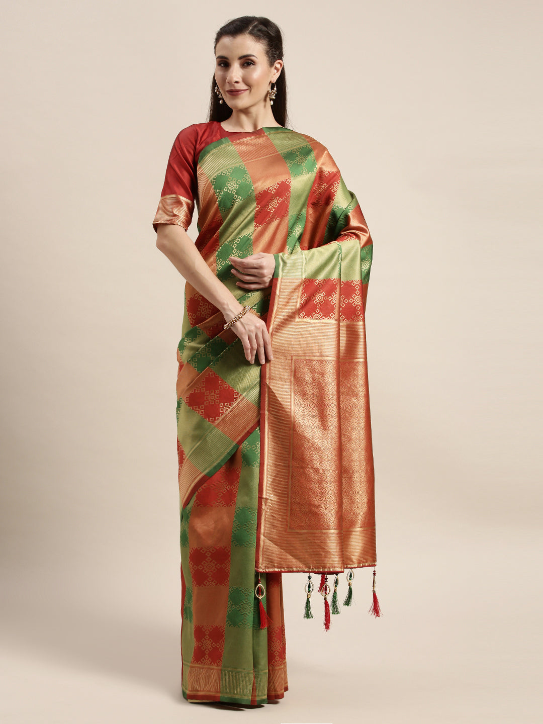 Amazing Red And Green Banarasi Silk Saree